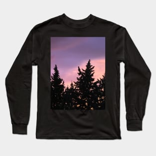 Purple sky at sunset and pine trees Long Sleeve T-Shirt